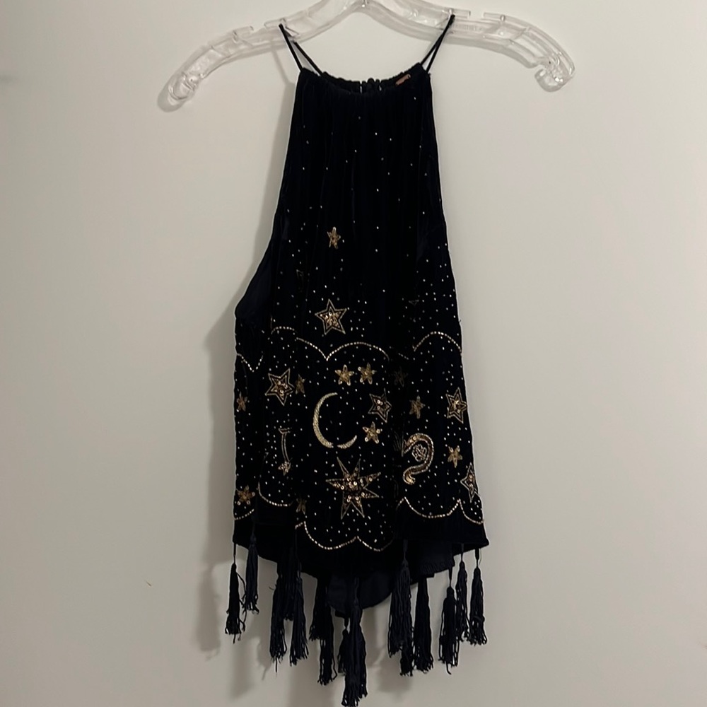 Free people navy velvet celestial halter top size S